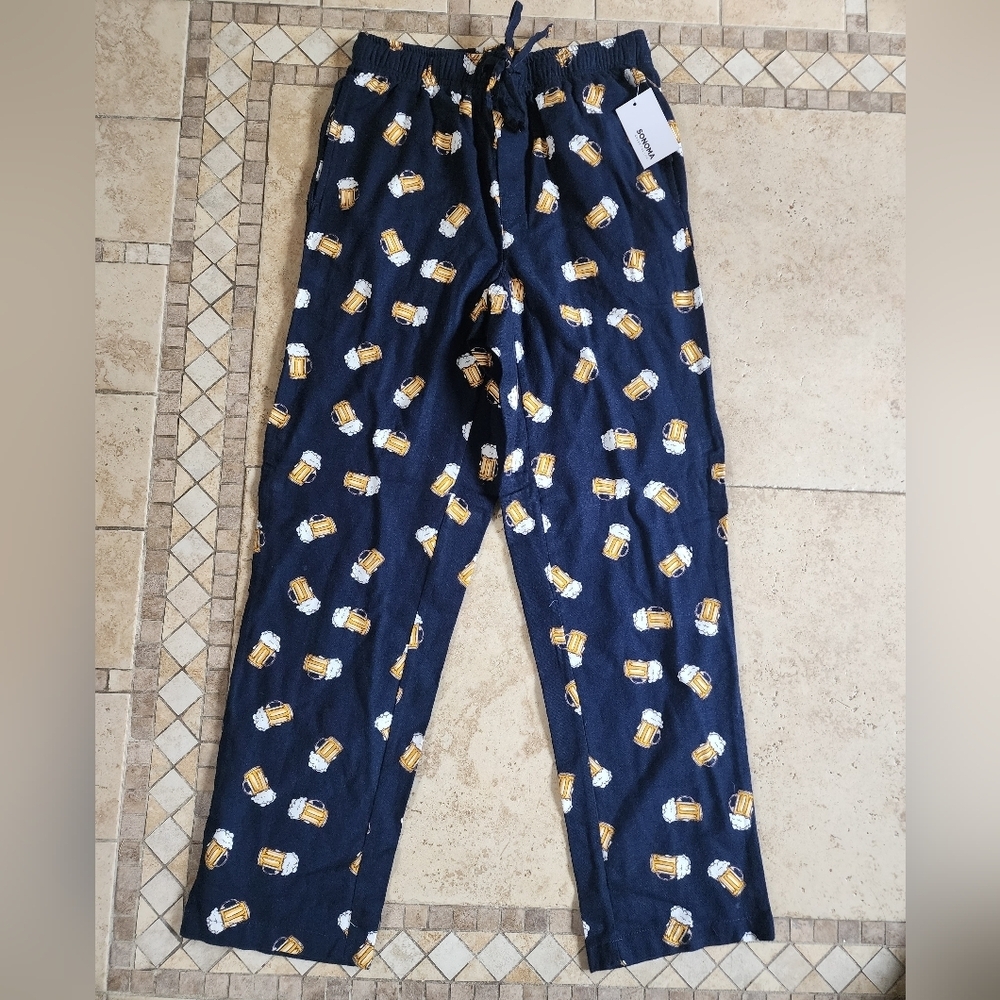 Sonoma Navy Fleece Lounge Pants with Beer Mug Print
